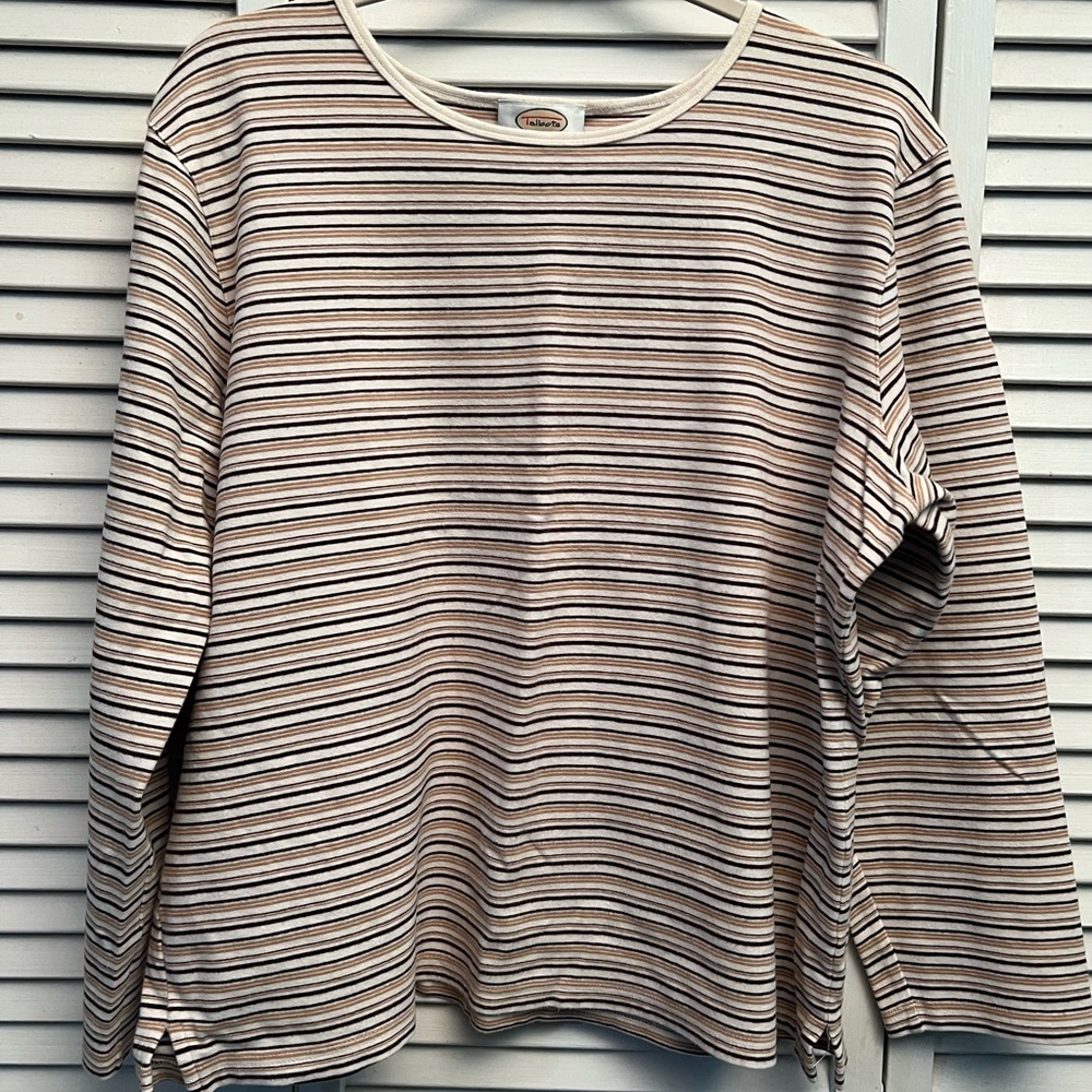 Talbots Striped Long Sleeve Top - Black, White, Tan